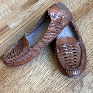 Cole Haan size 6 Braided Leather Slip-On Driving Loafers - Brown